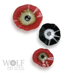 Red Rose Gold Black & White, Blown Glass Wall Art Collection 3 Piece Glass Sculpture Installation