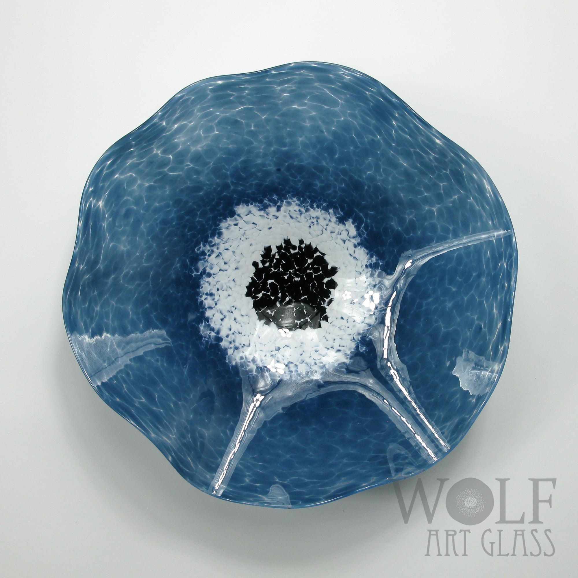 Olive Green, Denim Blue and White Blown Glass Wall Art Poppy Flower Wall Decor Collection Installation