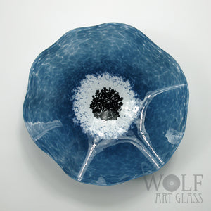 Olive Green, Denim Blue and White Blown Glass Wall Art Poppy Flower Wall Decor Collection Installation