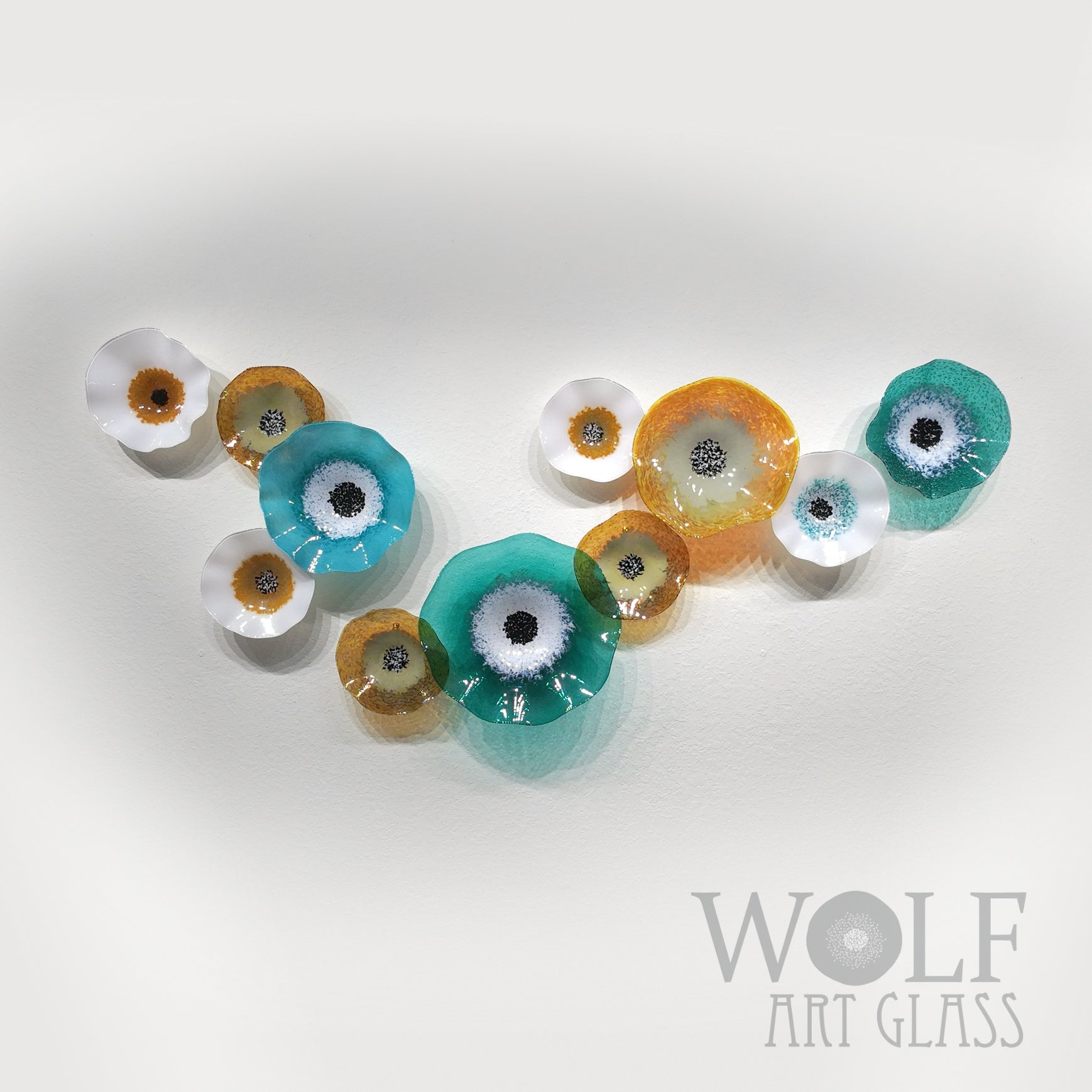 Hand-Blown Glass Wall Art Collection: White, Gold and Teal Green