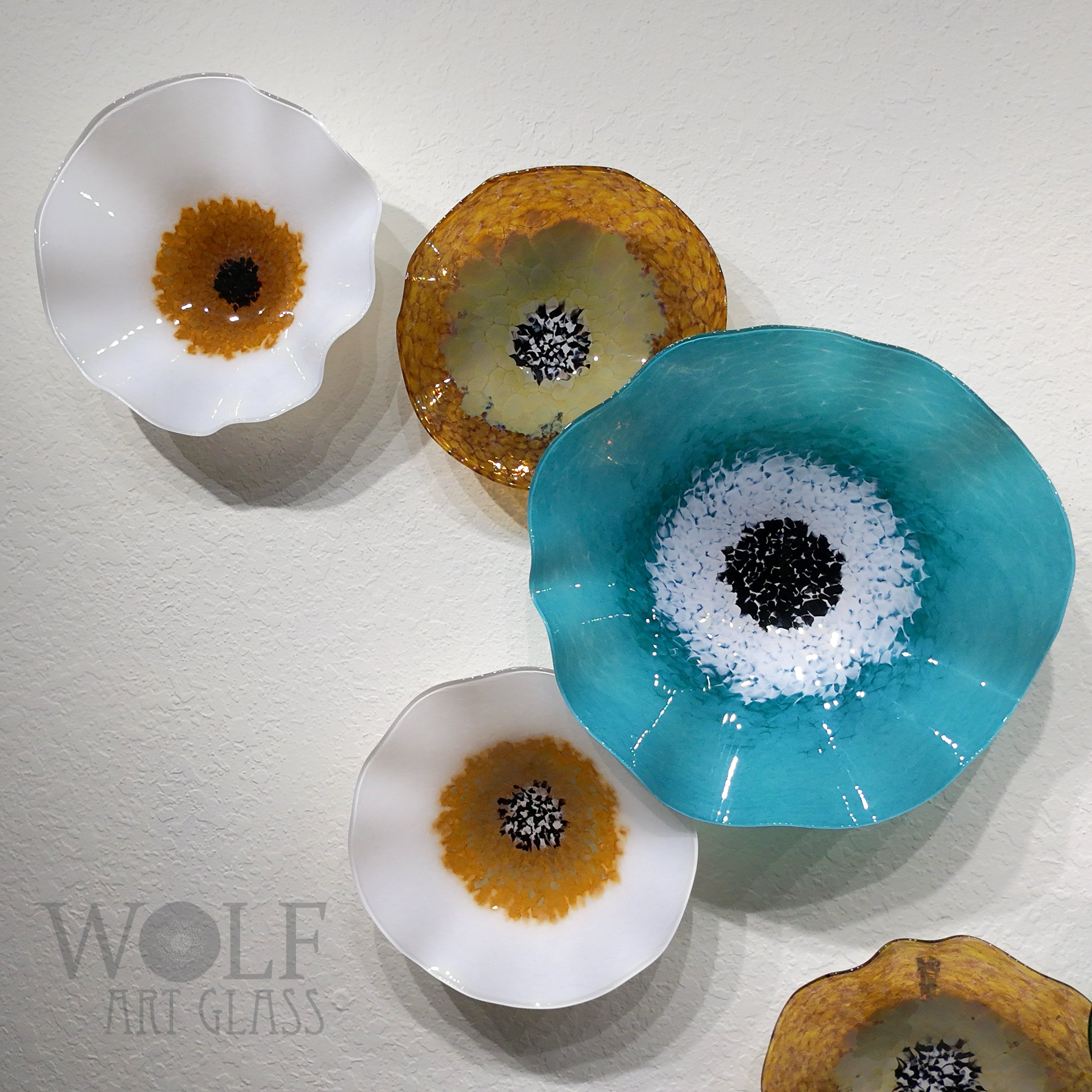 Hand-Blown Glass Wall Art Collection: White, Gold and Teal Green
