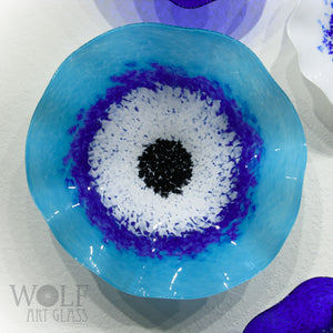 Blown Glass Wall Art Flower Collection - 5 Piece Sapphire Blue, White and Ocean Blue Flowers