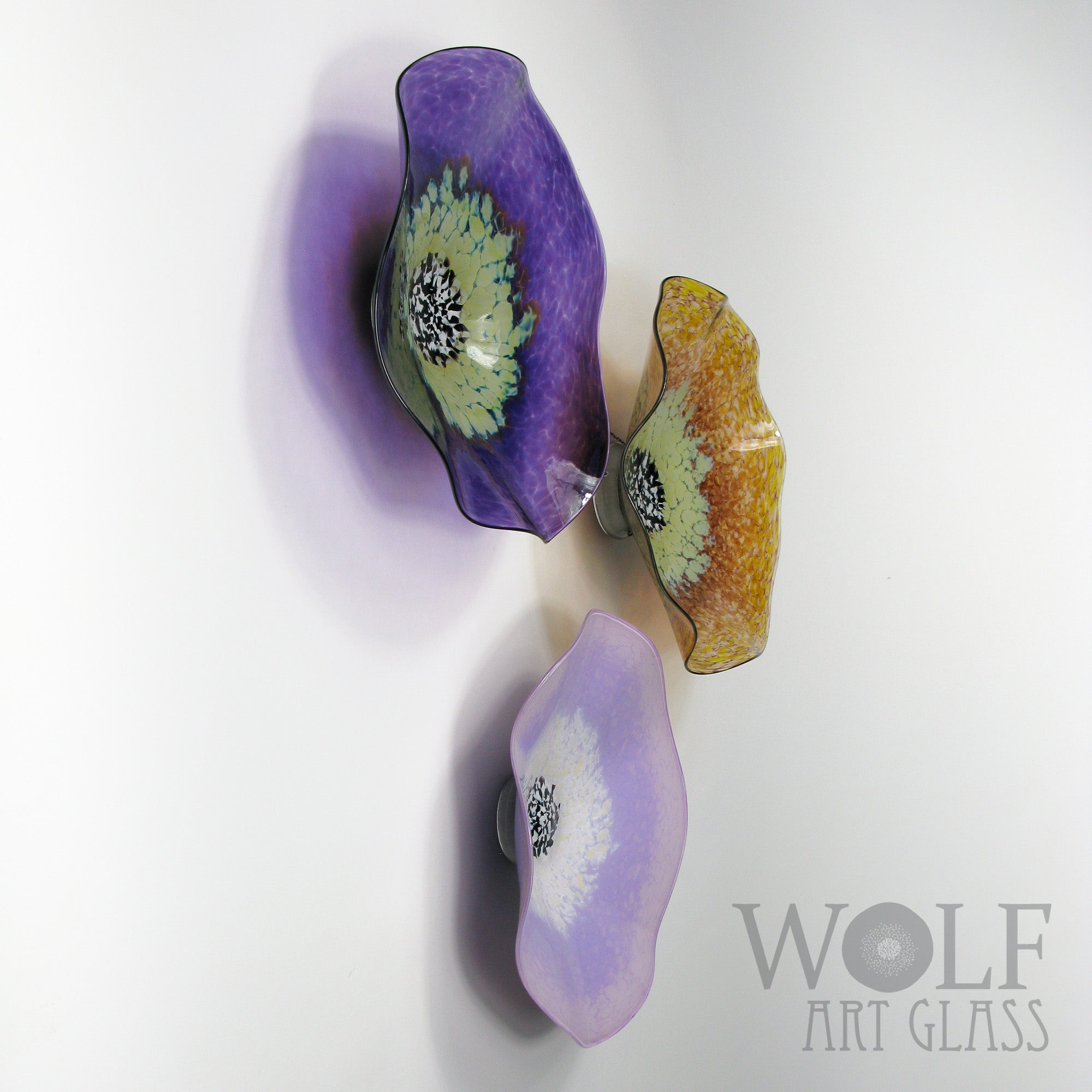 Blown Glass Wall Art Collection Purple And Gold Wolf Art Glass