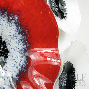 Bright Red, White and Black Blown Glass Wall Art Flower Collection - 3 Piece Blown Glass Flower Installation