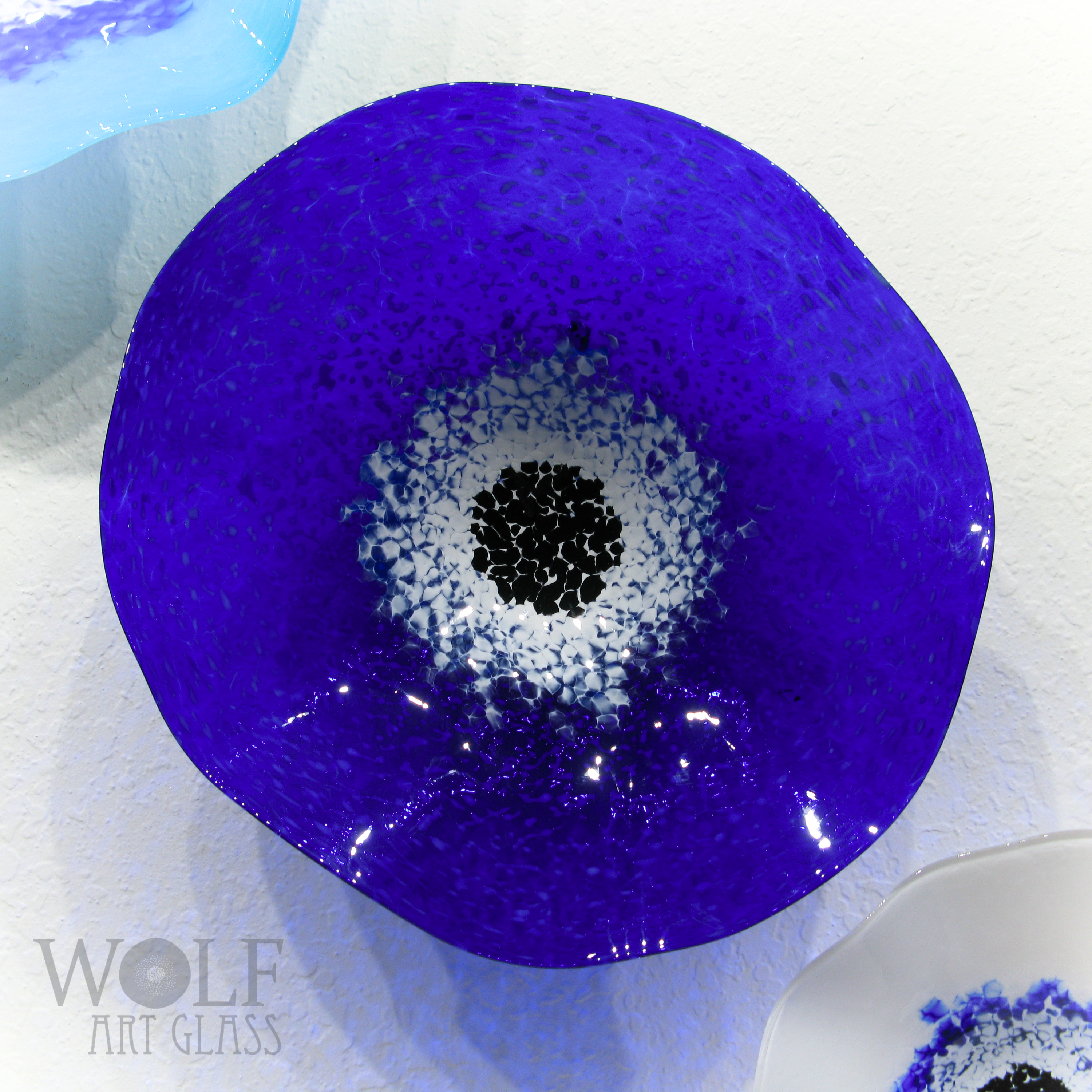 Blown Glass Wall Art Flower Collection - 5 Piece Sapphire Blue, White and Ocean Blue Flowers