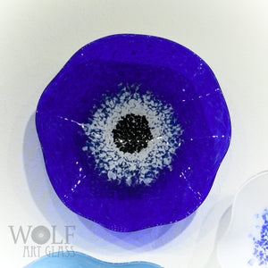 Blown Glass Wall Art Flower Collection - 5 Piece Sapphire Blue, White and Ocean Blue Flowers