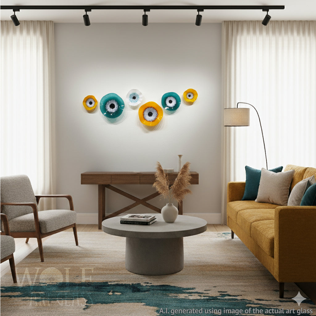 Saffron Yellow Teal Green White 6 Piece Flower Collection