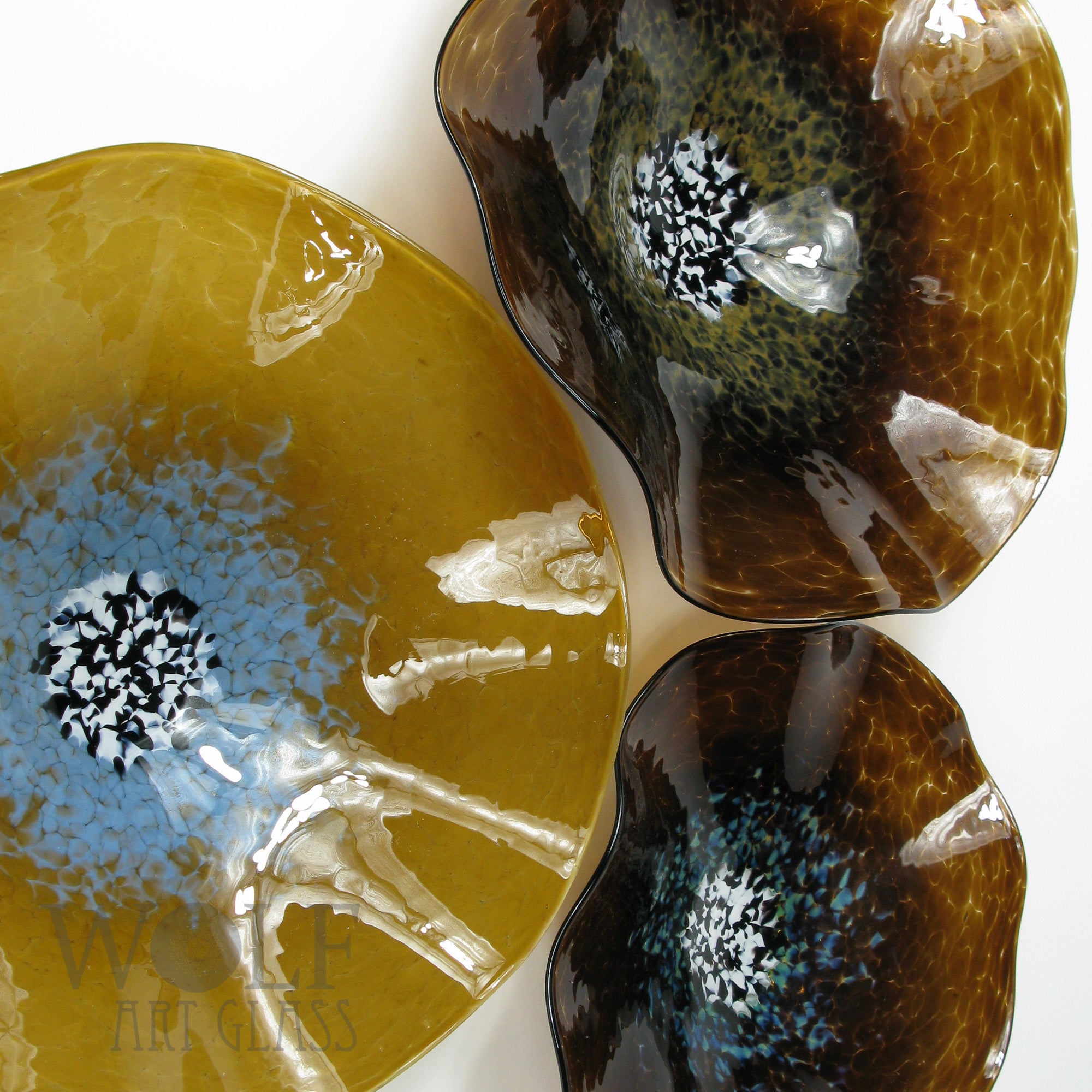 Amber Brown and Caramel Blown Glass Wall Art Flower Wall Decor Collection Installation