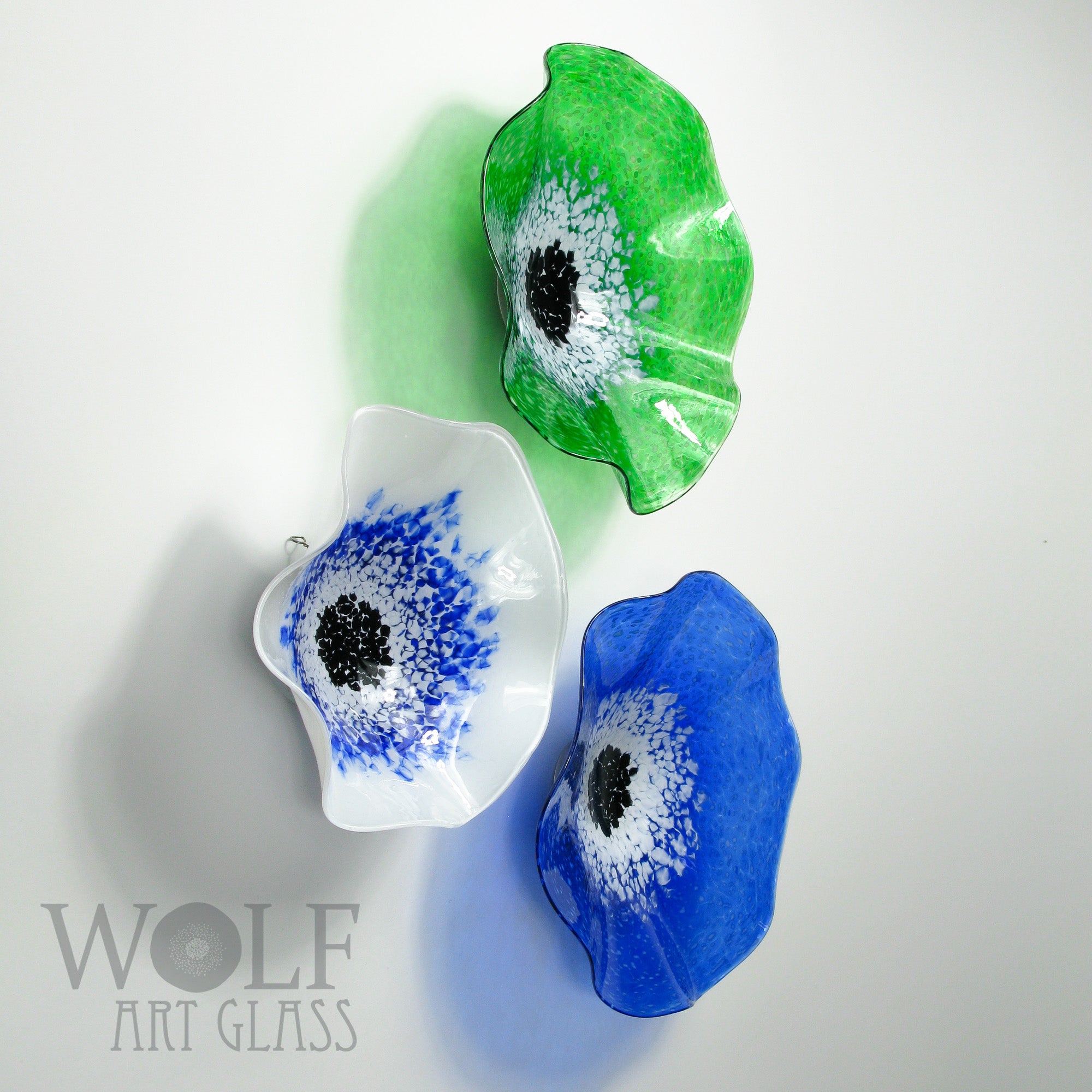 Blue and Green Blown Glass Wall Art Flower Wall Decor Collection Installation Sculpture