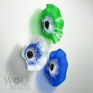 Blue and Green Blown Glass Wall Art Flower Wall Decor Collection Installation Sculpture