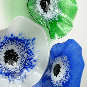 Blue and Green Blown Glass Wall Art Flower Wall Decor Collection Installation Sculpture