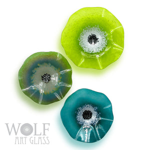 Lime and Teal Green Blown Glass Wall Art Flower Collection Installation Sculpture