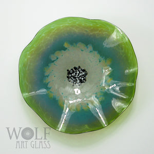 Lime and Teal Green Blown Glass Wall Art Flower Collection Installation Sculpture