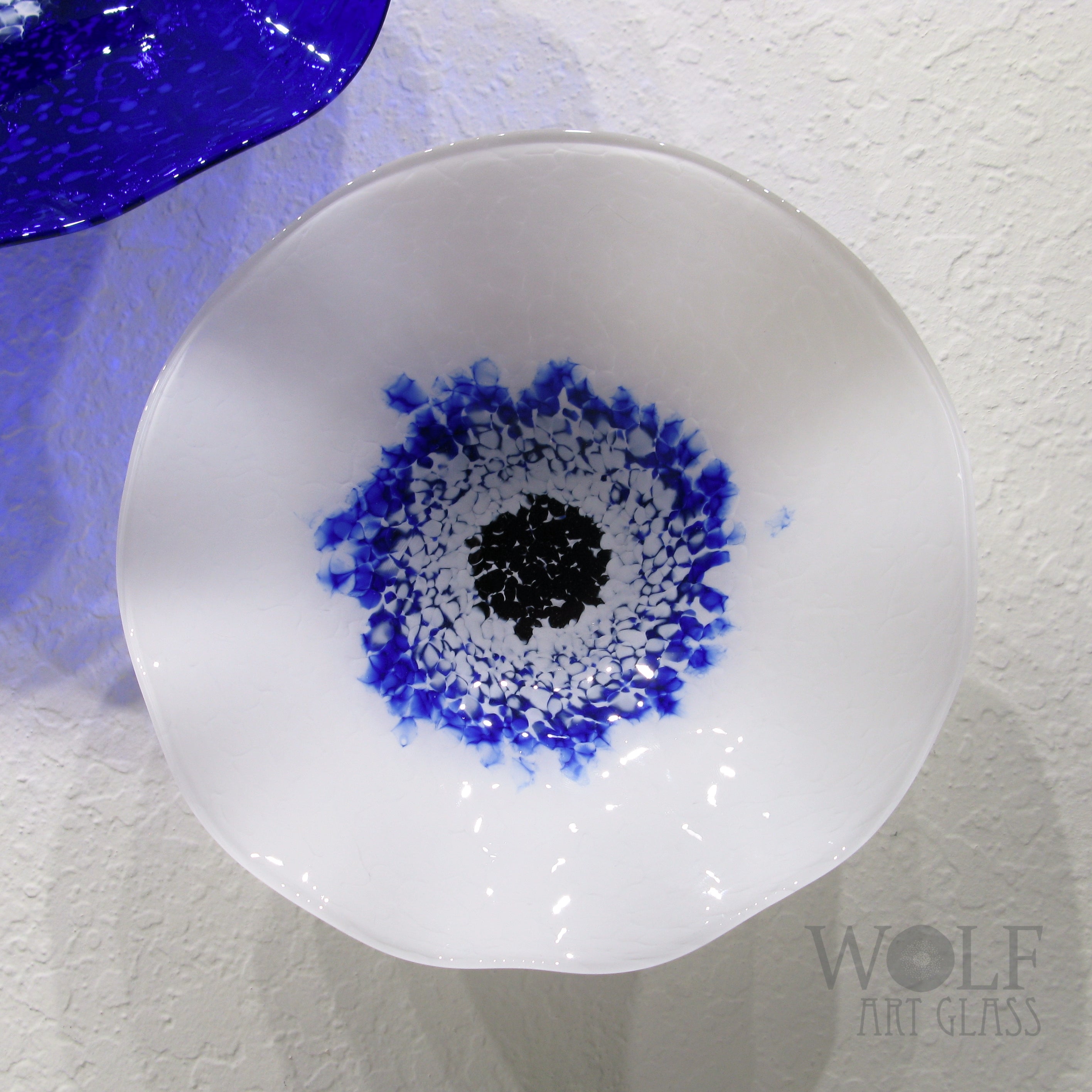 Blown Glass Wall Art Flower Collection - 5 Piece Sapphire Blue, White and Ocean Blue Flowers