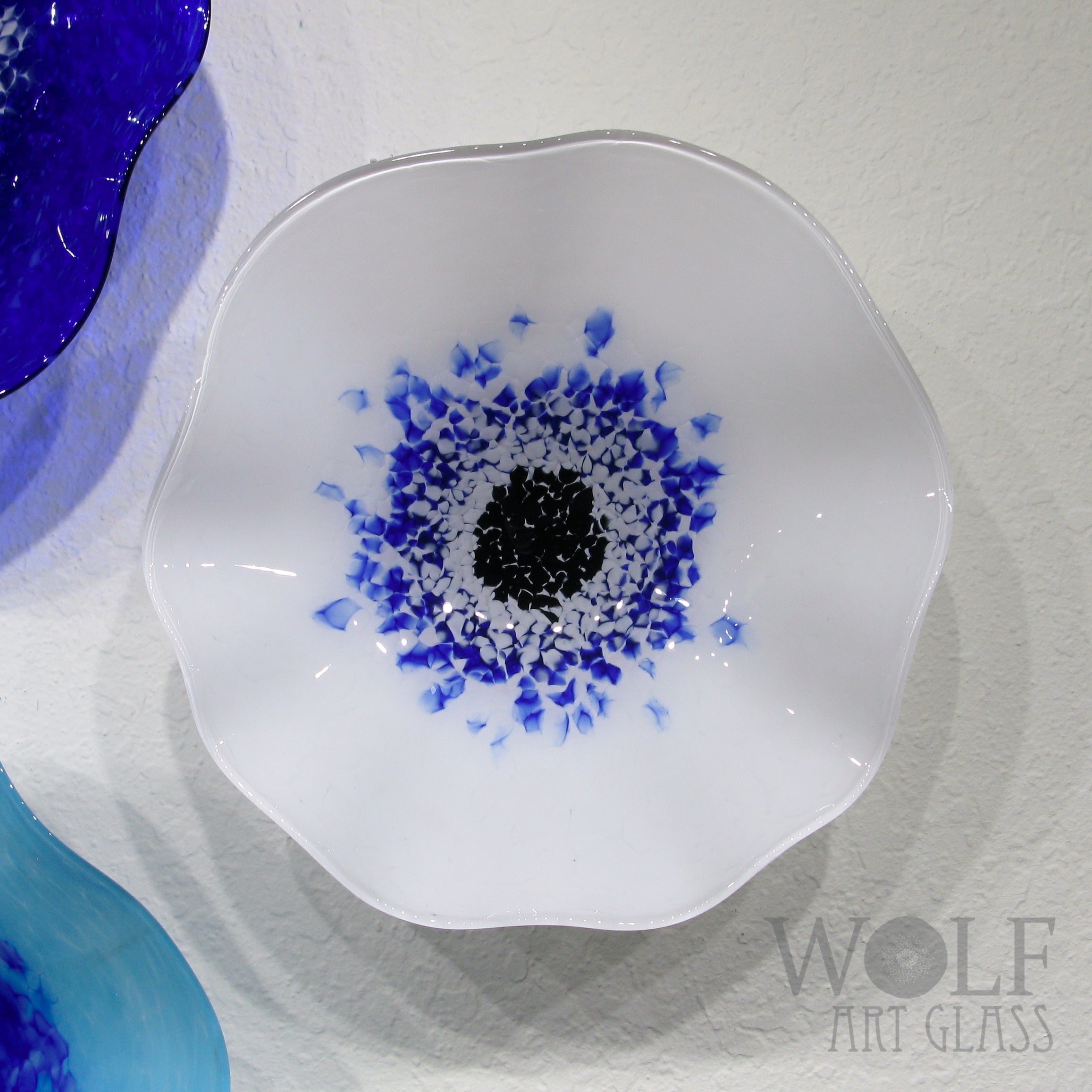 Blown Glass Wall Art Flower Collection - 5 Piece Sapphire Blue, White and Ocean Blue Flowers