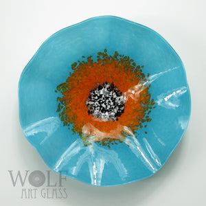 Turquoise Blue Saffron Yellow and Orange Blown Glass Wall Art Flower Collection Installation Sculpture