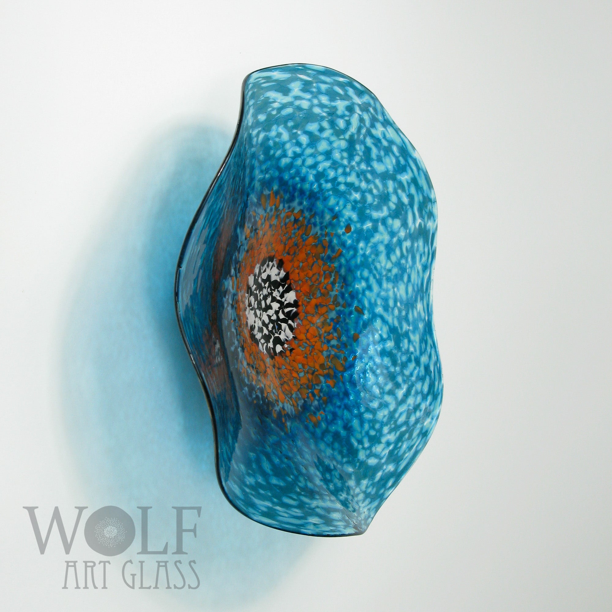 Turquoise Blue Saffron Yellow and Orange Blown Glass Wall Art Flower Collection Installation Sculpture