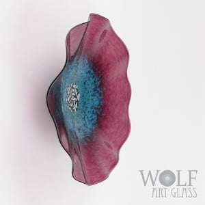 In Stock Bright Olive and Aubergine with Turquoise Glass Wall Art Flowers