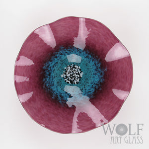 In Stock Bright Olive and Aubergine with Turquoise Glass Wall Art Flowers