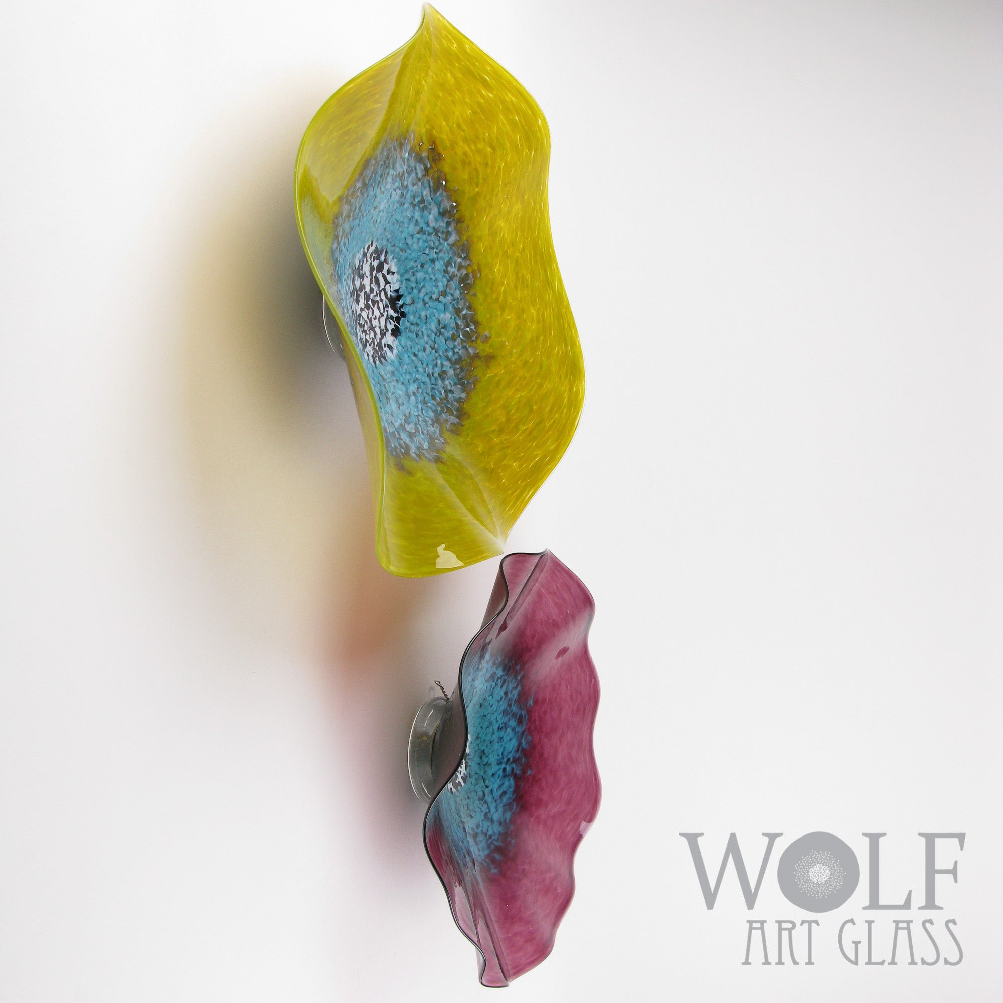 In Stock Bright Olive and Aubergine with Turquoise Glass Wall Art Flowers