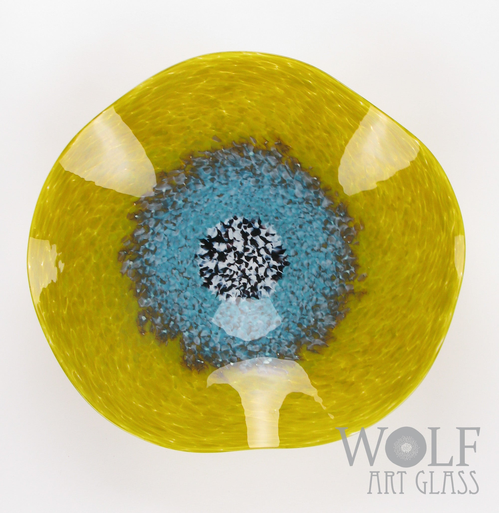 In Stock Bright Olive and Aubergine with Turquoise Glass Wall Art Flowers