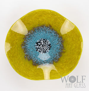In Stock Bright Olive and Aubergine with Turquoise Glass Wall Art Flowers