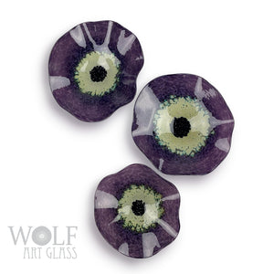 Deep Purple Blown Glass Wall Art Anemone Flower Collection - 3 Piece