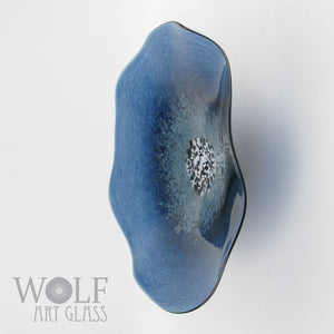 Denim Blue Glass Wall Art Flower