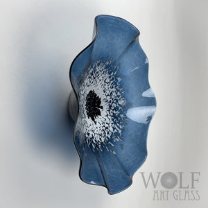 Blown Glass Flower Wall Art Collection - 5 Piece Denim Blue, White and Gray Poppy Flowers