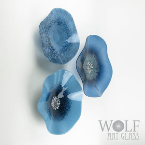 Denim Blue Glass Wall Art Flower