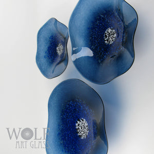 Denim with Sapphire Blue Glass Wall Art Flower