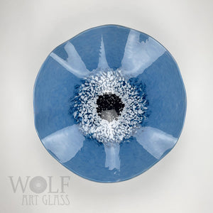 Blown Glass Wall Art Flower Collection - 5 Piece Denim, Periwinkle and Light Grey Ice Poppies