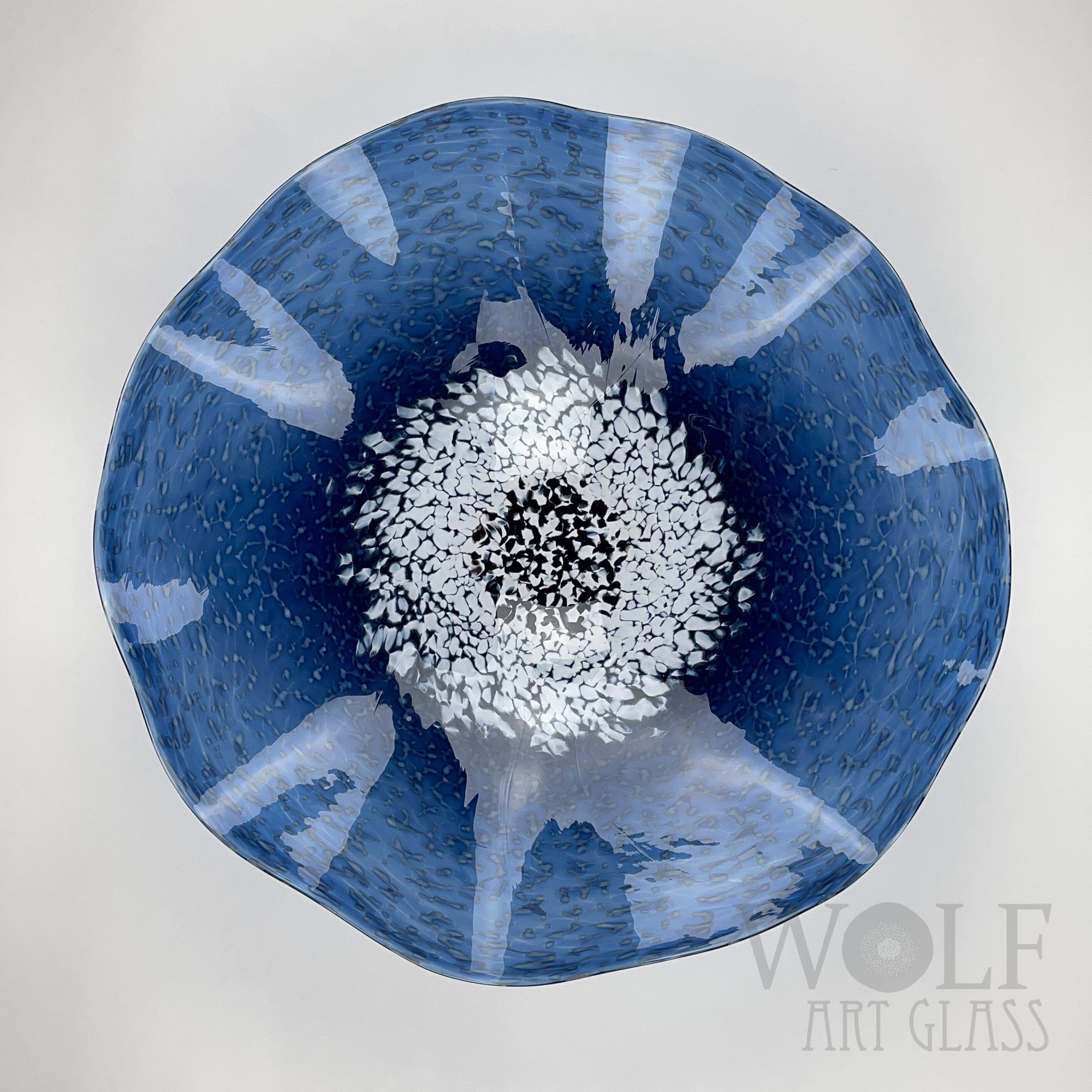 Denim Blue White and Lavender Blown Glass Wall Art Poppy Flower Collection - 5 Piece