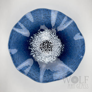 Denim Blue White and Lavender Blown Glass Wall Art Poppy Flower Collection - 5 Piece