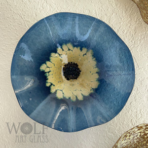 Denim Blue and Old Gold Blown Glass Wall Art Anemone Flower Collection - 3 Piece