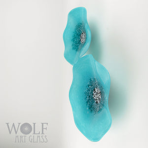 Opaque Turquoise Blue Glass Wall Art Flower