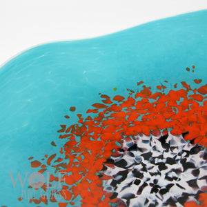 Opaque Turquoise with Bright Orange Glass Wall Art Flower