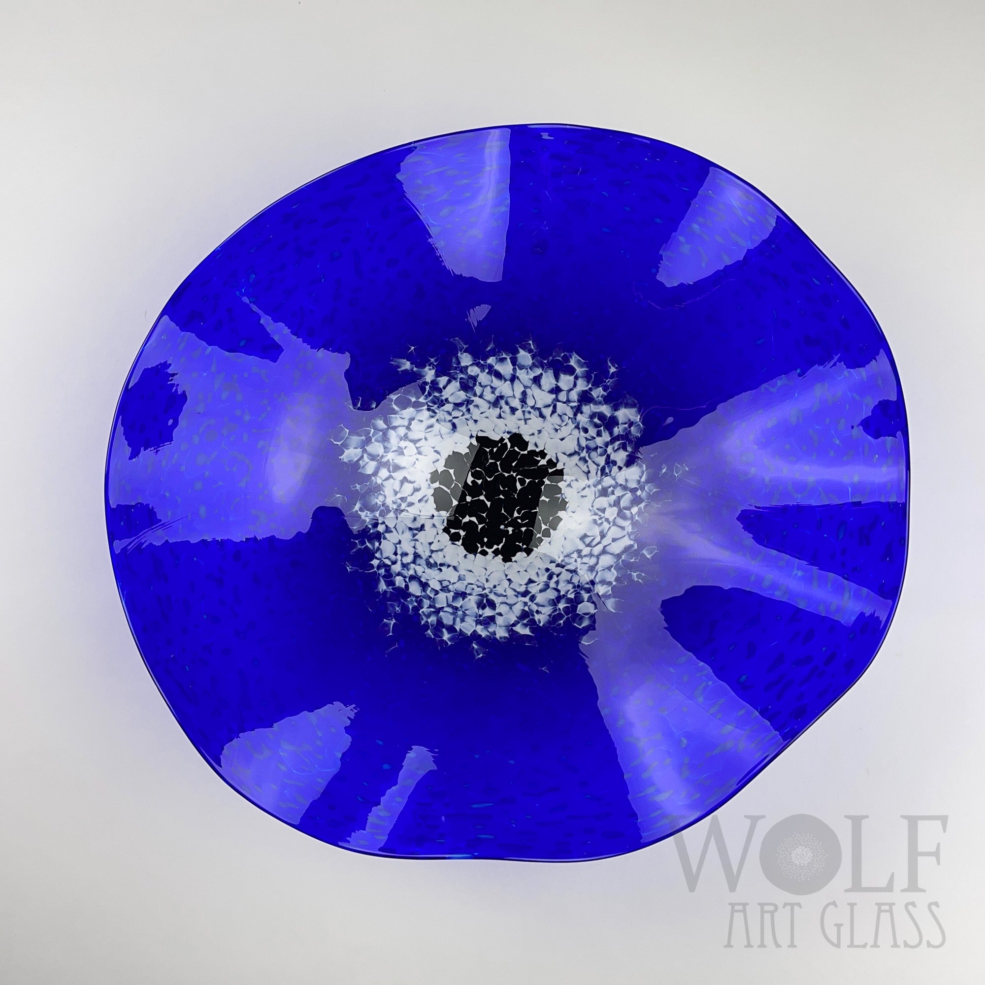 Blown Glass Wall Art Collection - 5 Piece Sapphire Blue, White and Light Grey Poppy Flowers