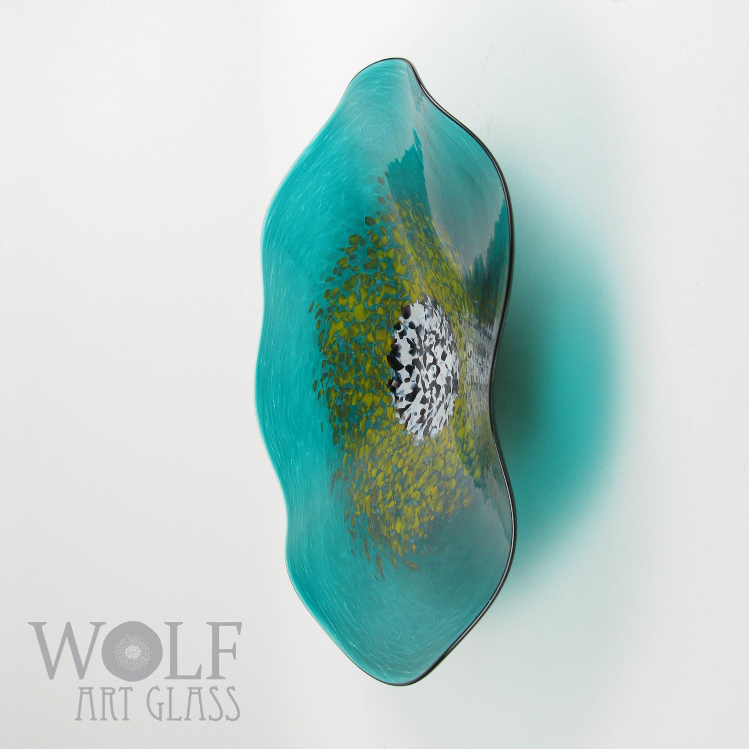 Teal Blue Green with Saffron Glass Wall Art Flower
