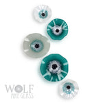 Teal Green Ice Poppy Speckled Blown Glass Wall Art Flower Collection - 5 Piece Teak Green, White and Gray