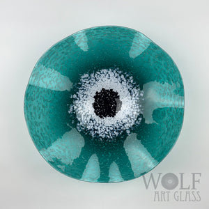 Teal Green Ice Poppy Speckled Blown Glass Wall Art Flower Collection - 5 Piece Teak Green, White and Gray