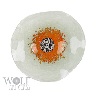 White Smoke Grey with Orange Glass Wall Art Flower