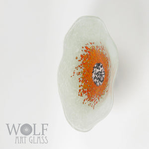 White Smoke Grey with Orange Glass Wall Art Flower