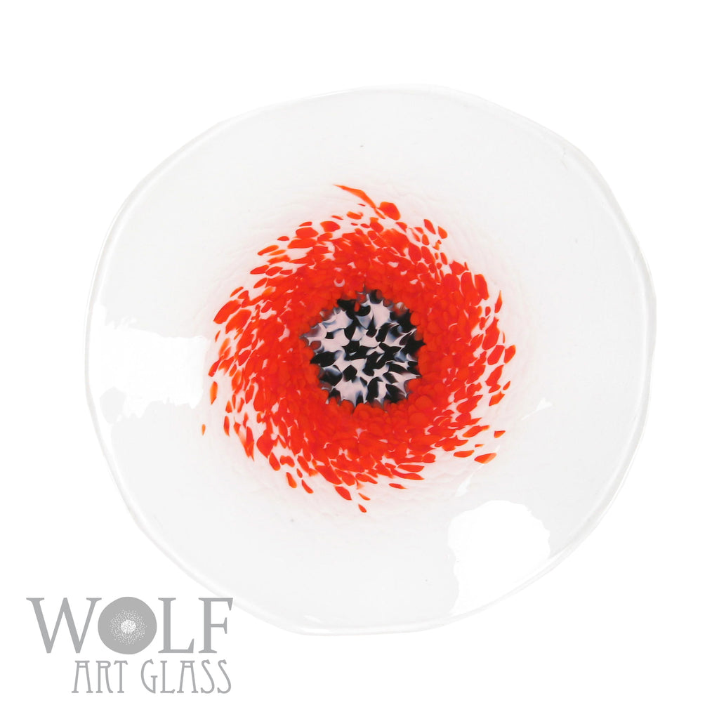 White with Red Orange Glass Wall Art Flower