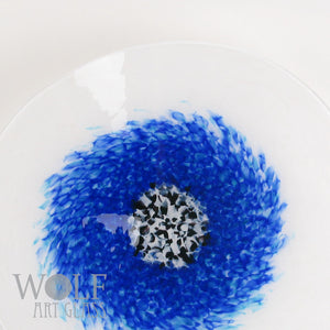 White with Sapphire Blue Glass Wall Art Flower