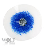 White with Sapphire Blue Glass Wall Art Flower